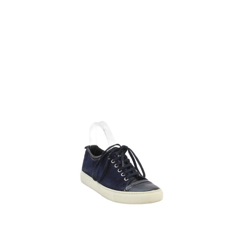 Lanvin Womens Suede Leather Cap Toe Low Top Sneakers Shoes Navy Size 8
